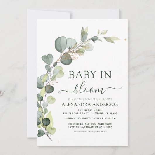 Baby in Bloom Douche Eucalyptus Uitnodigingen (Voorkant)