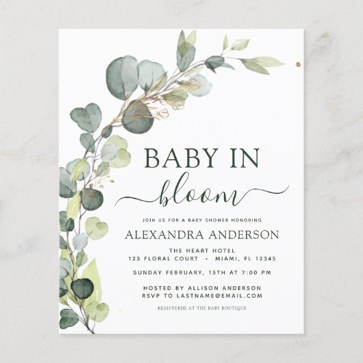 Baby in Bloom Douche Eucalyptus Uitnodigingen (Voorkant)