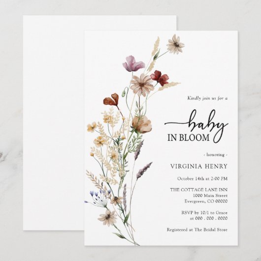 Baby In Bloom Douche Uitnodiging (Voorkant / Achterkant)