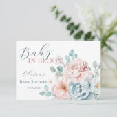 Baby in Bloom Dusty Blue Baby shower Bedankkaart (Staand voorkant)