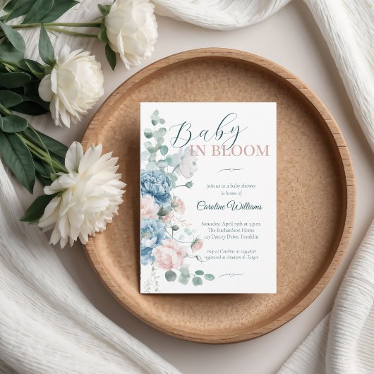 Baby in Bloom Dusty Blue Baby shower Kaart