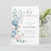 Baby in Bloom Dusty Blue Baby shower Kaart (Staand voorkant)