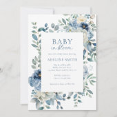 Baby in Bloom Dusty Blue Floral Baby shower Kaart (Voorkant)