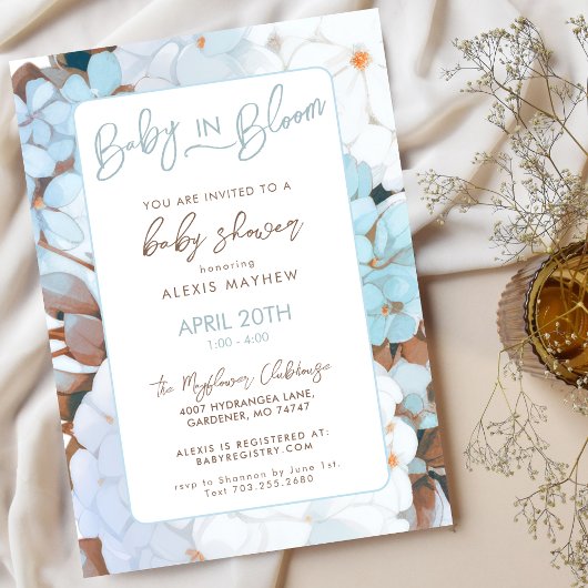 Baby in Bloom Dusty Blue Floral Baby shower Kaart