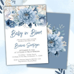 Baby in Bloom Dusty Blue Floral Baby shower Kaart