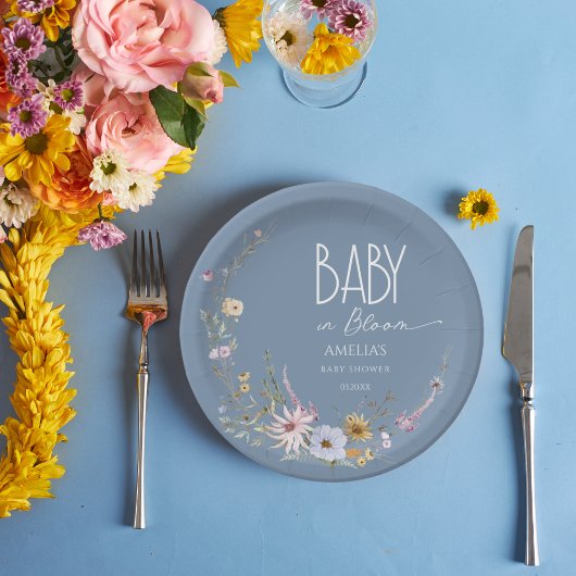 Baby in Bloom Dusty Blue Floral Paper Bord