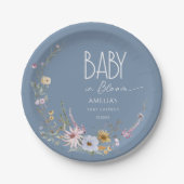 Baby in Bloom Dusty Blue Floral Paper Bord (Voorkant)