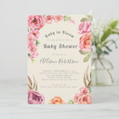 Baby in Bloom Dusty Pink Floral Baby shower Kaart (Staand voorkant)