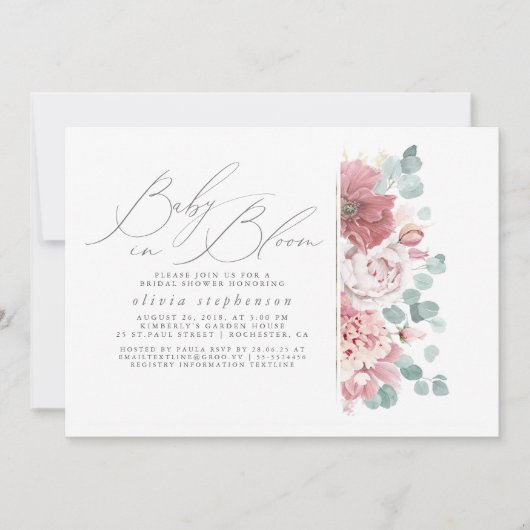 Baby in Bloom Dusty Pink Flowers Baby shower Kaart (Voorkant)