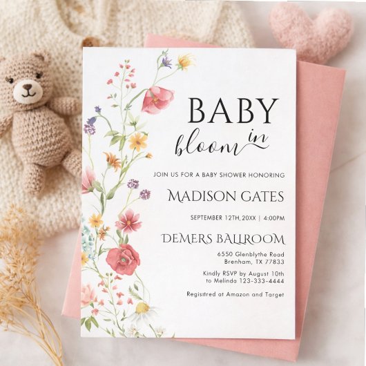 Baby in Bloom: Editable baby shower Kaart
