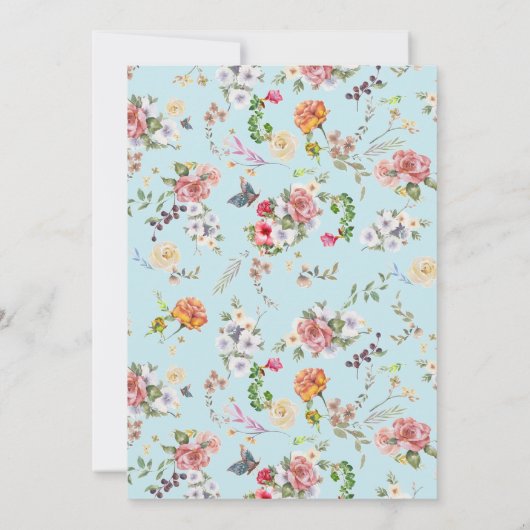 Baby in Bloom Elegant Blauw Waterverf Baby shower Kaart (Achterkant)