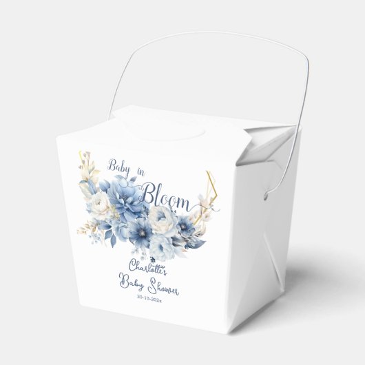 Baby in Bloom Elegant Blauwe Bloemen Baby shower Bedankdoosjes (Voorkant Zijde)