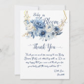 Baby in Bloom Elegant Blauwe Bloemen Baby shower Bedankkaart (Voorkant)