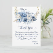 Baby in Bloom Elegant Blauwe Bloemen Baby shower Bedankkaart (Staand voorkant)