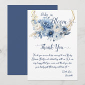 Baby in Bloom Elegant Blauwe Bloemen Baby shower Bedankkaart (Voorkant / Achterkant)