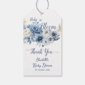 Baby in Bloom Elegant Blauwe Bloemen Baby shower Cadeaulabel (Achterkant)