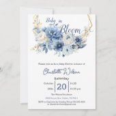 Baby in Bloom Elegant Blauwe Bloemen Baby shower Kaart (Voorkant)