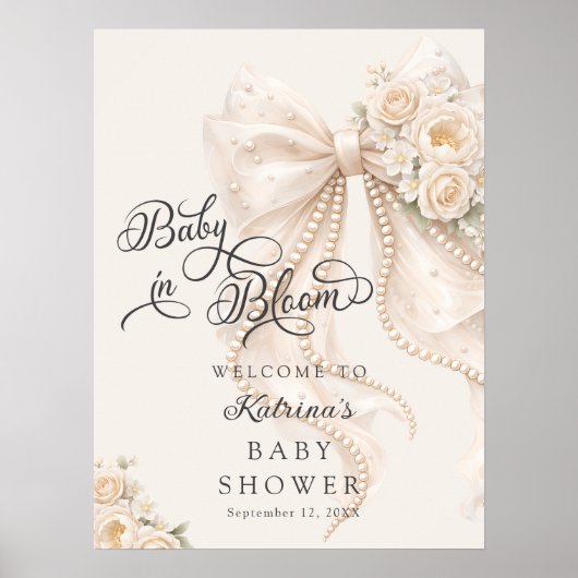 Baby in Bloom Elegant Bow Baby Shower Welcome Poster (Voorkant)
