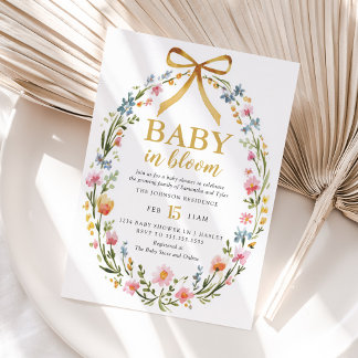 Baby In Bloom Elegant Floral Wreath Baby Shower Kaart