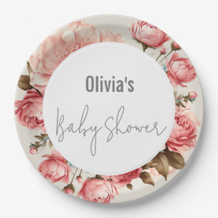 Baby in Bloom Elegant Flower Pink Baby shower Papieren Bordje