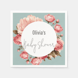 Baby in Bloom Elegant Flower Pink Baby shower Servet