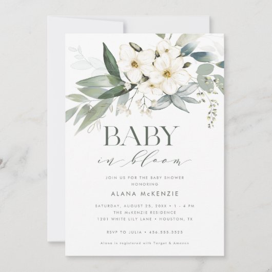 Baby in Bloom Elegant Greenery Baby shower Kaart (Voorkant)