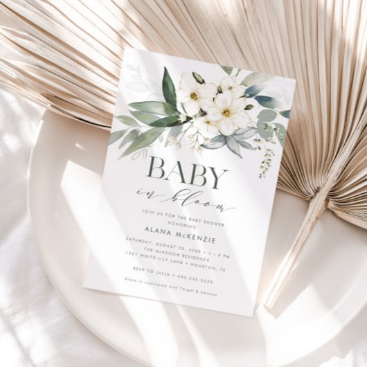 Baby in Bloom Elegant Greenery Baby shower Kaart