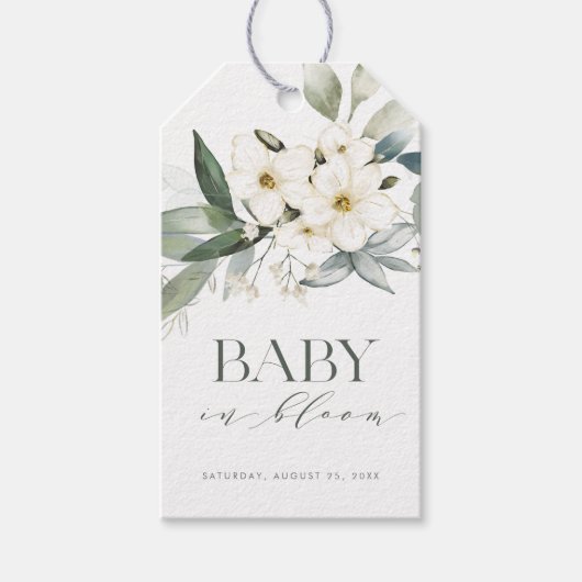 Baby in Bloom Elegant Greenery Favor Cadeaulabel (Voorkant)