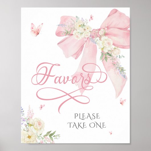 Baby in Bloom Elegant Pink Bow Baby shower Favors Poster (Voorkant)