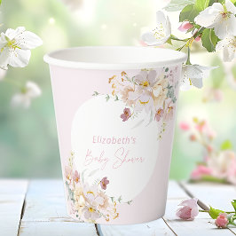 Baby in Bloom Elegant Roze Bloemen Baby shower Papieren Bekers