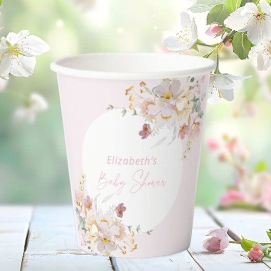Baby in Bloom Elegant Roze Bloemen Baby shower Papieren Bekers