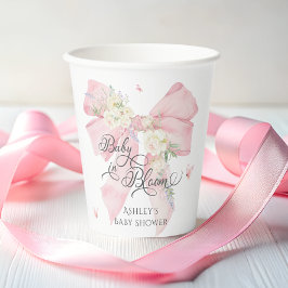 Baby in Bloom Elegant Soft Pink Bow Baby shower Papieren Bekers
