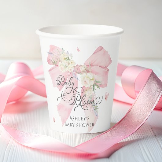 Baby in Bloom Elegant Soft Pink Bow Baby shower Papieren Bekers