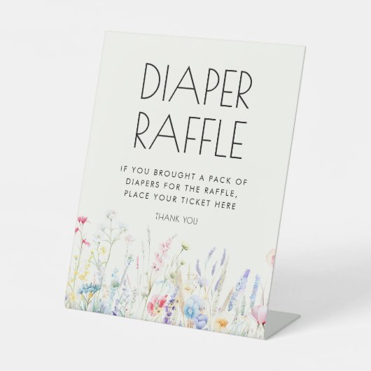 Baby in Bloom Elegant Wildflowers Luier Raffle Reclamebord Met Voetstuk (Voorkant)