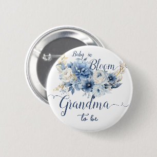 Baby In Bloom Elegante Blauwe Bloemen Oma-in-spe Ronde Button 5,7 Cm