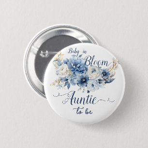 Baby In Bloom Elegante Blauwe Bloemen Oom- of Tant Ronde Button 5,7 Cm