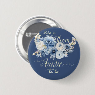 Baby In Bloom Elegante Blauwe Bloemen Tante-in-spe Ronde Button 5,7 Cm