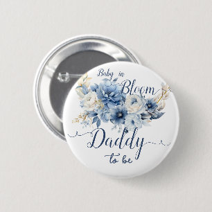 Baby In Bloom Elegante Blauwe Bloemen Wordt Vader Ronde Button 5,7 Cm