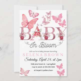 BABY In Bloom – Elegante Vlinder Baby Shower kaart