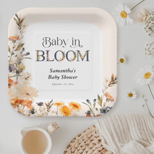 Baby in Bloom Elegante Waterverf Herfst Wilde Bloe Papieren Bordje