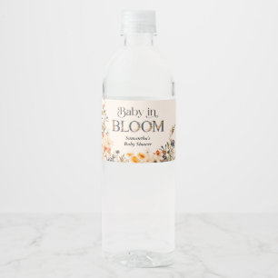 Baby in Bloom Elegante Waterverf Herfstveldbloemen Waterfles Etiket