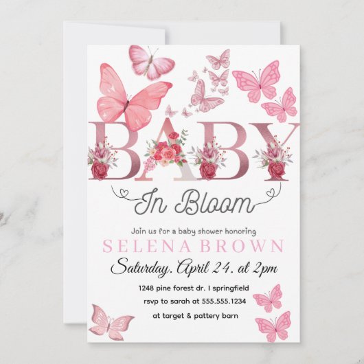 BABY In Bloom – Elke Vlinder Baby Shower kaart (Voorkant)