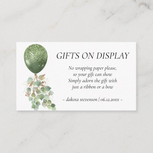 Baby in Bloom | Eucalyptus Cadeaus op Display Even Informatiekaartje (Voorkant)