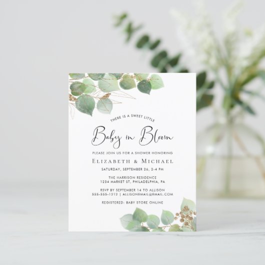 Baby in Bloom Eucalyptus Couples Shower Invitation (Staand voorkant)