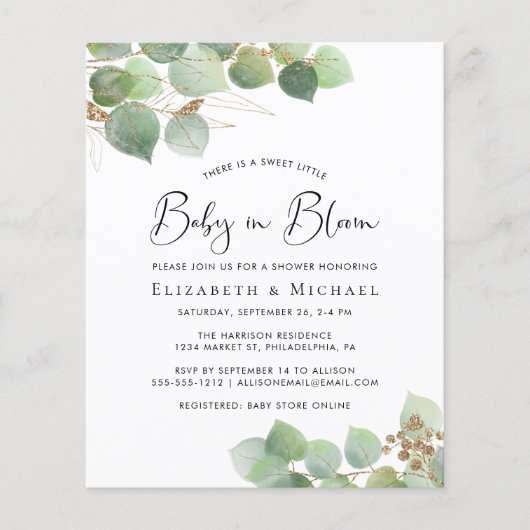 Baby in Bloom Eucalyptus Couples Shower Invitation (Voorkant)