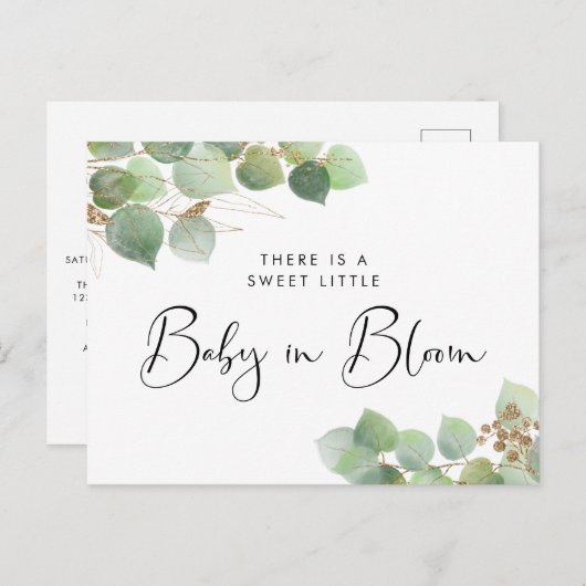 Baby in Bloom Eucalyptus Shower Uitnodiging Briefkaart (Voorkant / Achterkant)