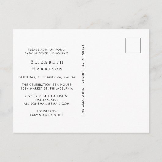 Baby in Bloom Eucalyptus Shower Uitnodiging Briefkaart (Achterkant)