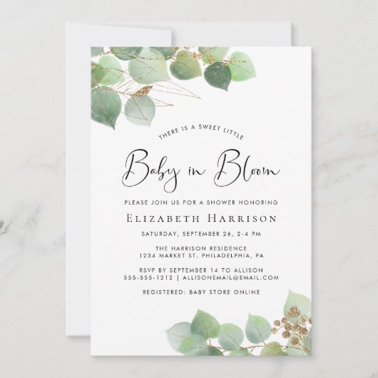 Baby in Bloom Eucalyptus Waterverf Shower Kaart (Voorkant)