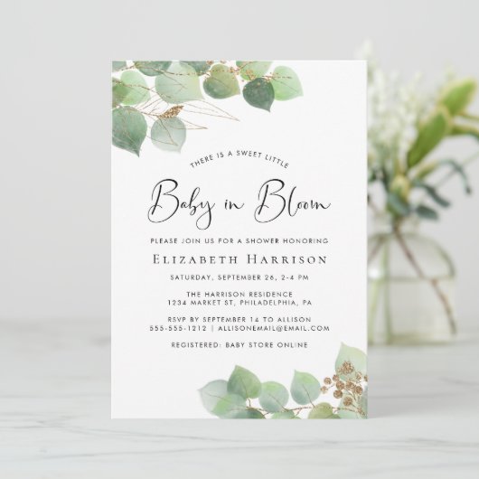 Baby in Bloom Eucalyptus Waterverf Shower Kaart (Staand voorkant)