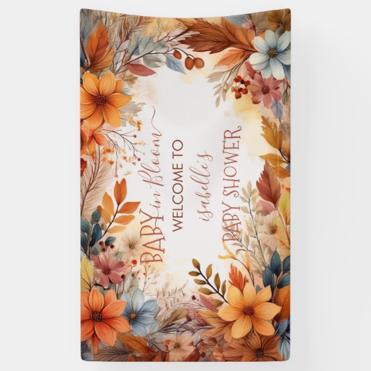 Baby in Bloom Fall Floral Frame Baby Shower Spandoek (Verticaal)